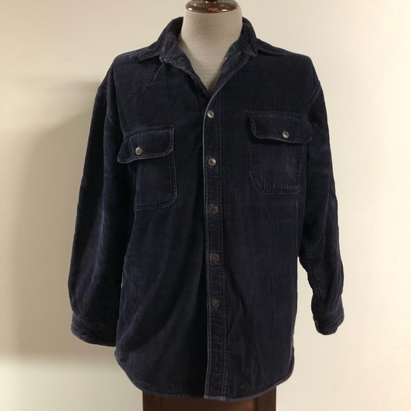 Corduroy Men's  Navy Long Sleeve Flannel Lined Button Shirt Jacket Medium - Picture 2 of 15